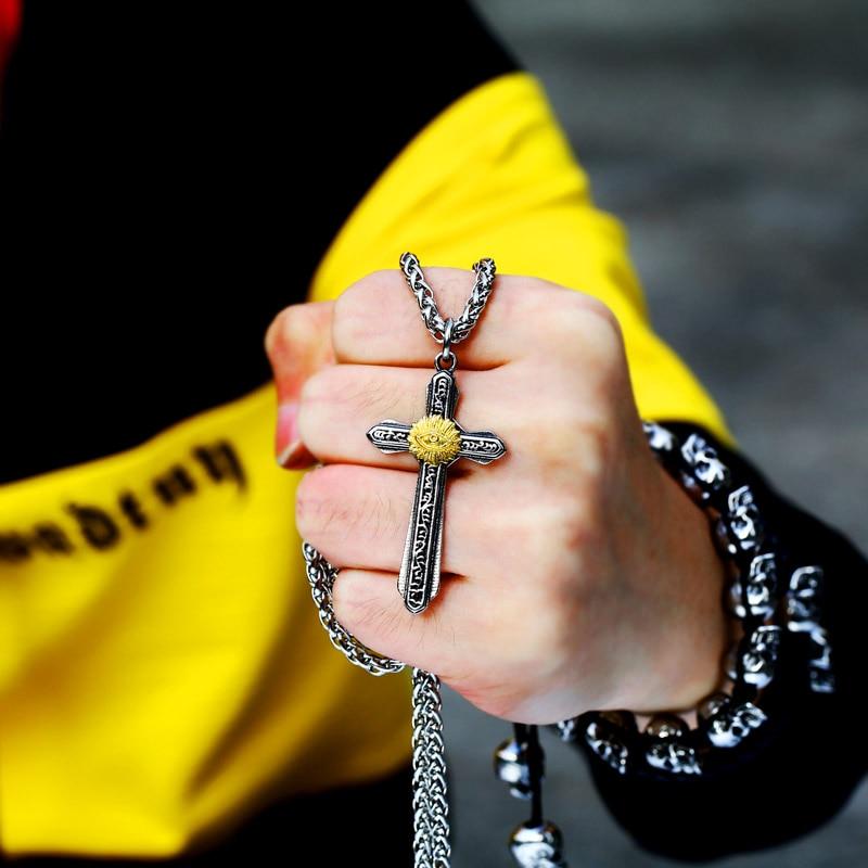 Gothic Two-tone Eye in Cross Pendant with Chain Necklace-Necklaces-Innovato Design-Innovato Design