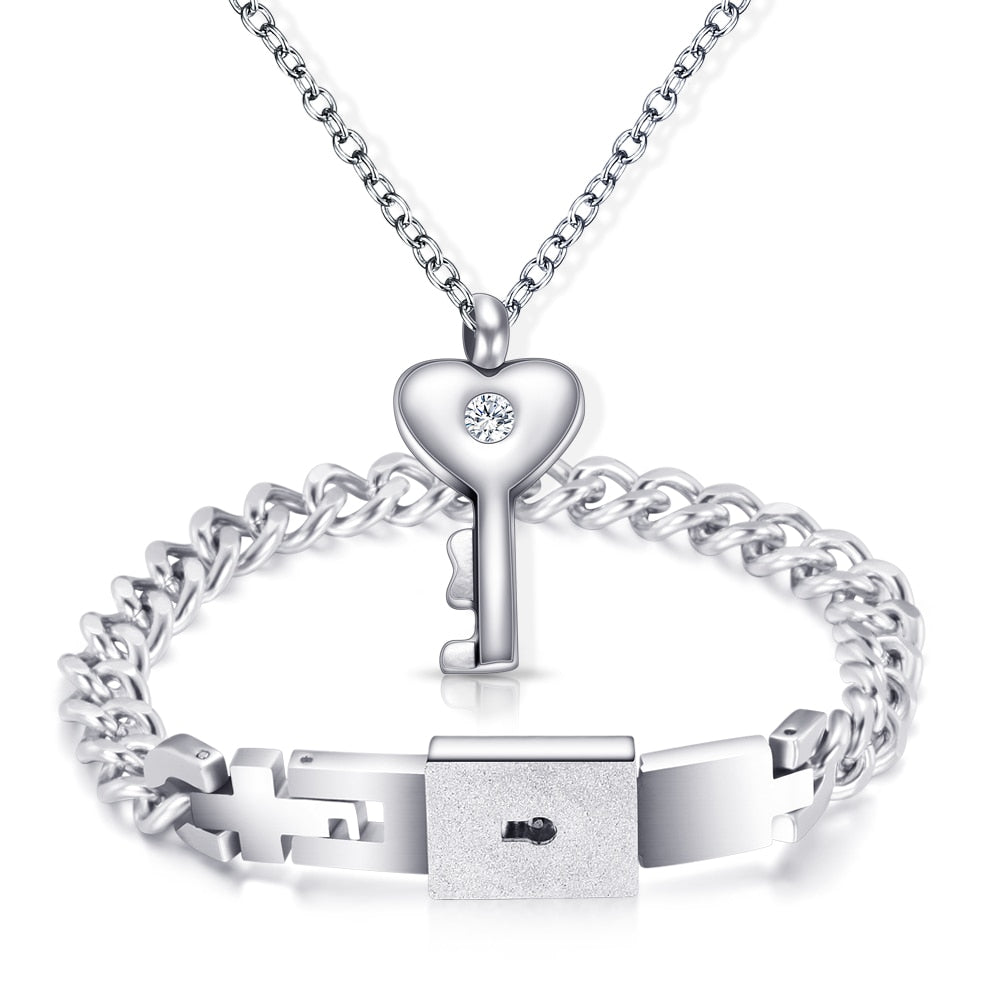 A Couple Lovers Jewelry Love Heart Lock Bracelet Stainless Steel Brace –  SunglassesCraft