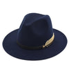 Large Brim Vintage Wool Ladies Golden Leaf Fedora Panama Hat-Hats-Innovato Design-Navy Blue-Innovato Design