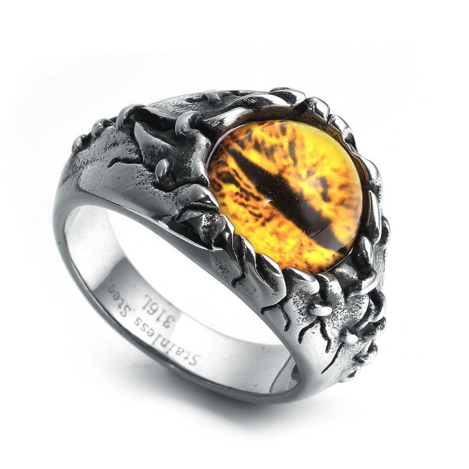 Black Shadow Reptile Devil Eye 316L Stainless Steel Biker Ring-Rings-Innovato Design-8-Innovato Design