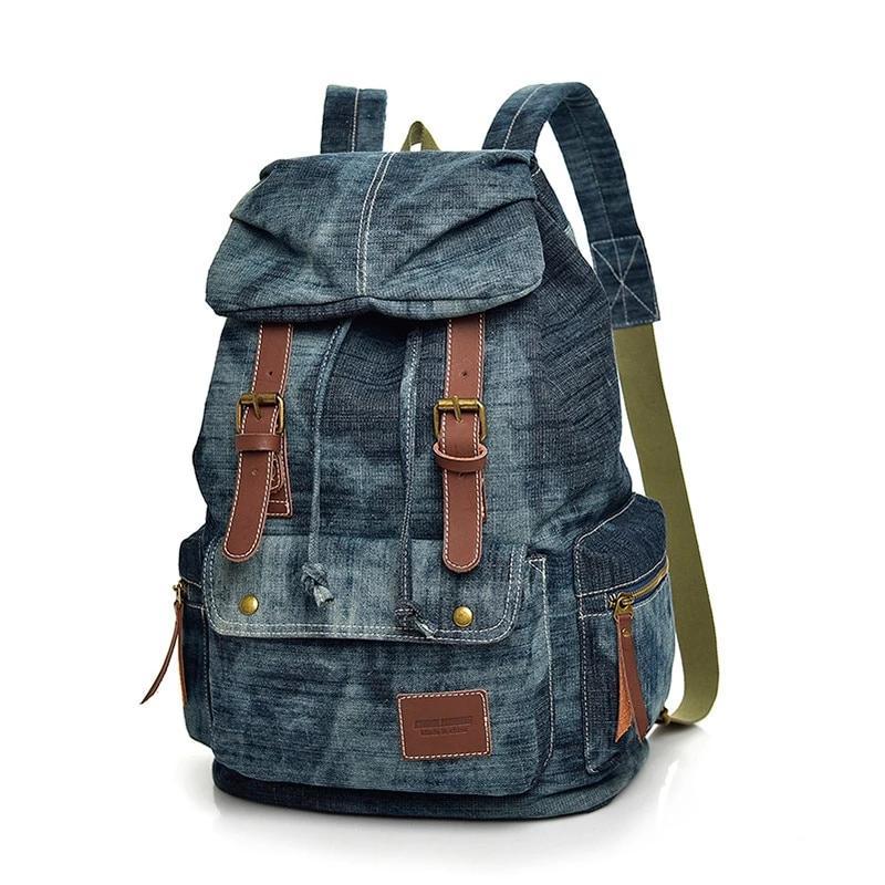 Blue Denim with Drawstring Casual 20 to 35 Litre Backpack-Denim Backpacks-Innovato Design-Innovato Design