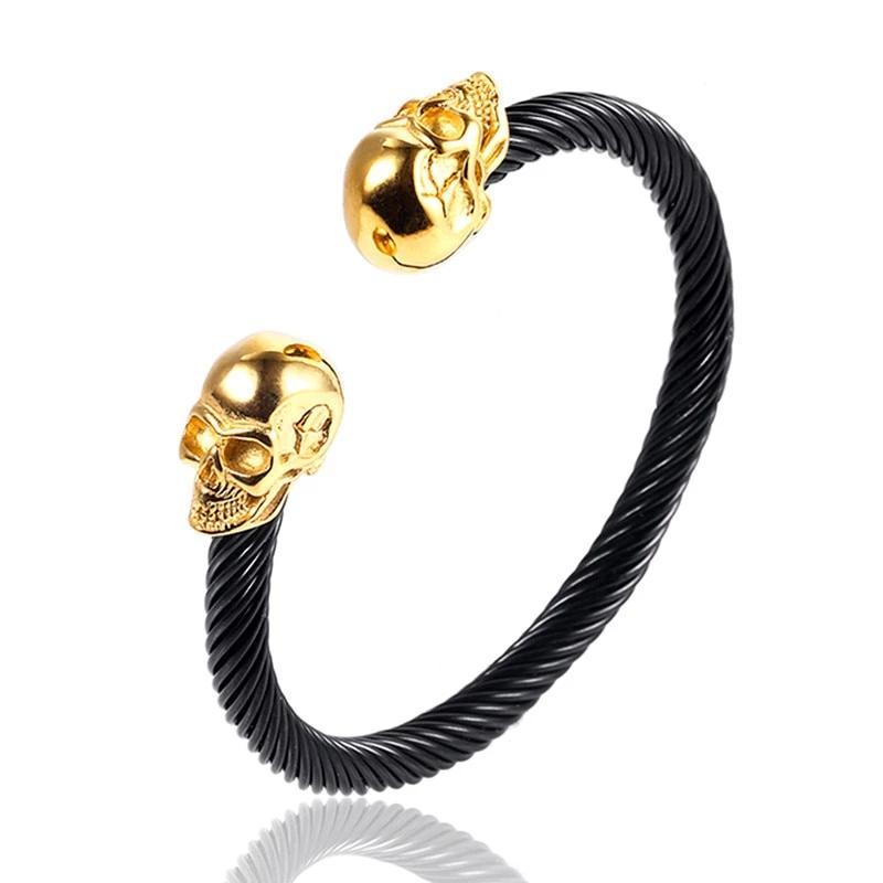 Black Stainless Steel Golden Skulls Bracelet-Skull Bracelet-Innovato Design-Innovato Design