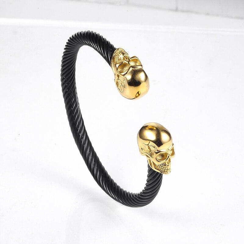 Black Stainless Steel Golden Skulls Bracelet-Skull Bracelet-Innovato Design-Innovato Design