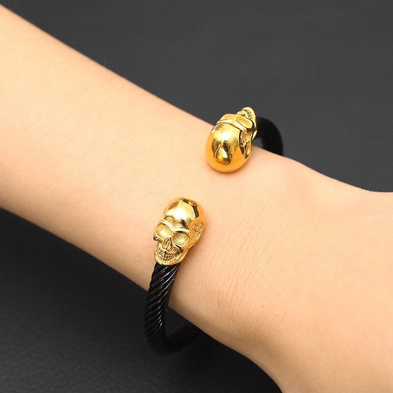 Black Stainless Steel Golden Skulls Bracelet-Skull Bracelet-Innovato Design-Innovato Design