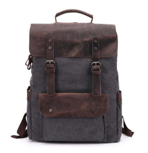Large Canvas Leather Waterproof 14 Inch 20 Liter Backpack-Canvas and Leather Backpack-Innovato Design-Black-Innovato Design