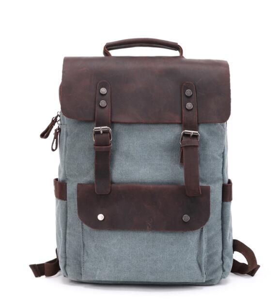Large Canvas Leather Waterproof 14 Inch 20 Liter Backpack-Canvas and Leather Backpack-Innovato Design-Green-Innovato Design