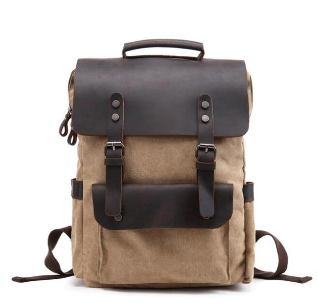 Large Canvas Leather Waterproof 14 Inch 20 Liter Backpack-Canvas and Leather Backpack-Innovato Design-Khaki-Innovato Design