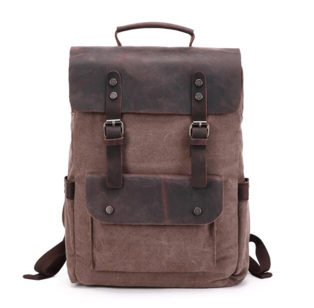 Large Canvas Leather Waterproof 14 Inch 20 Liter Backpack-Canvas and Leather Backpack-Innovato Design-Chocolate-Innovato Design