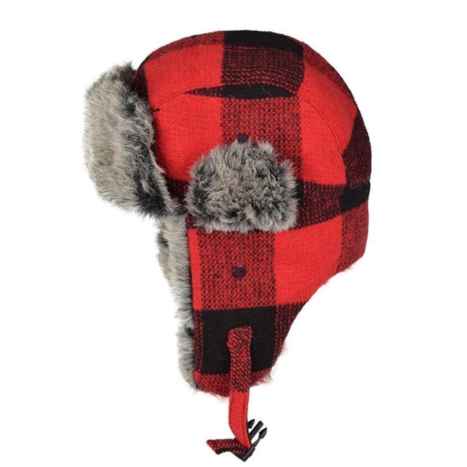 Warm Thick Plaid Trapper Bomber Hat with Earflaps-Hats-Innovato Design-Black Gray-Innovato Design