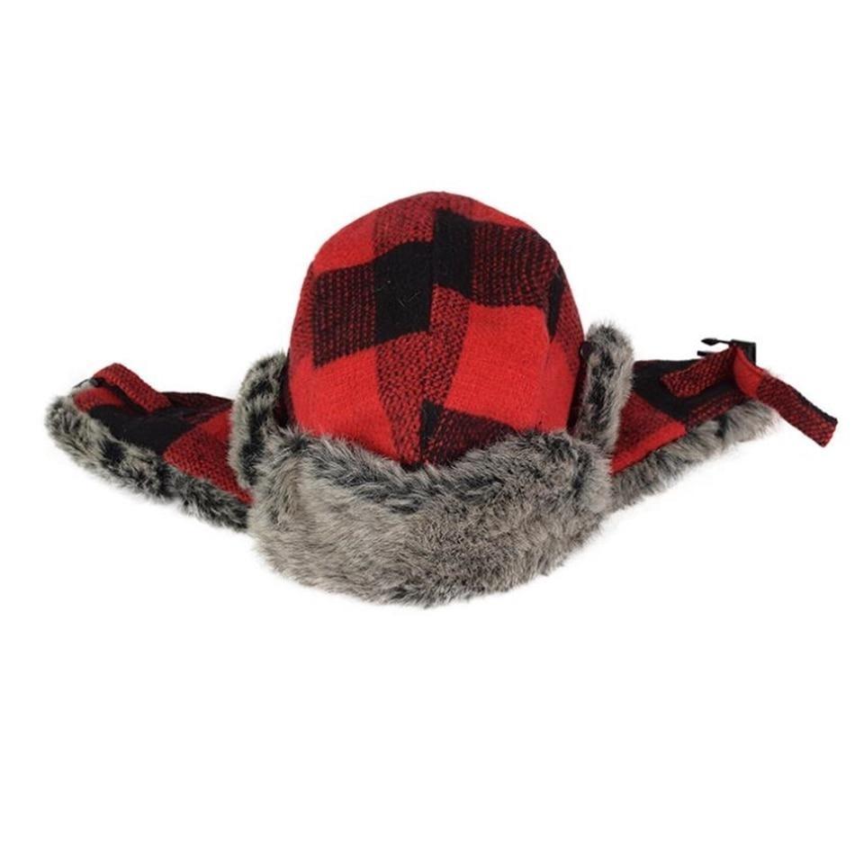 Warm Thick Plaid Trapper Bomber Hat with Earflaps-Hats-Innovato Design-Black Gray-Innovato Design