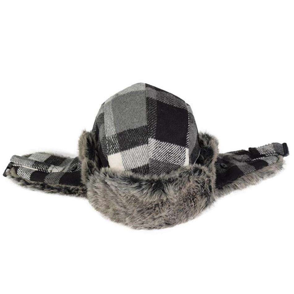 Warm Thick Plaid Trapper Bomber Hat with Earflaps-Hats-Innovato Design-Black Gray-Innovato Design