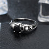 Silver-Plated Skull and Black Cubic Zirconia Vintage Punk Ring-Rings-Innovato Design-5-Innovato Design