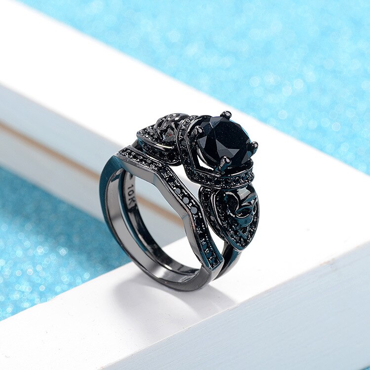 Skull and Black Crystal Wedding & Engagement Engagement Ring-Rings-Innovato Design-6-Innovato Design