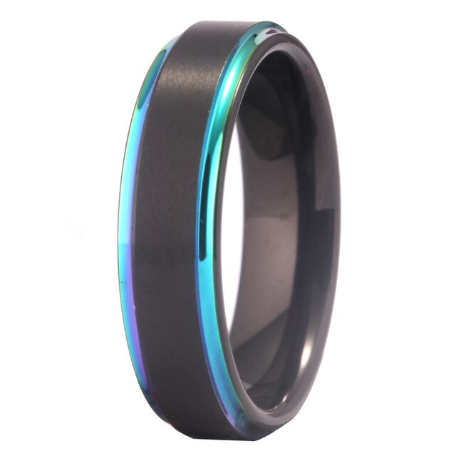 6mm Matte Black with Rainbow Step Tungsten Wedding Band-Rings-Innovato Design-6-Innovato Design