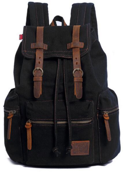 Canvas Leather School and Casual Backpack 20 to 35 Litre-Canvas and Leather Backpack-Innovato Design-Black-Innovato Design