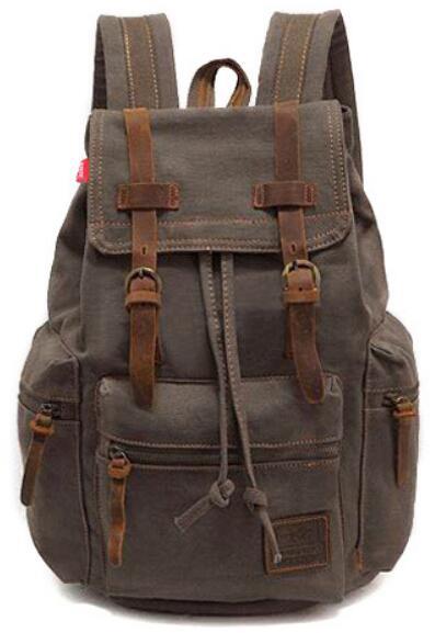Canvas Leather School and Casual Backpack 20 to 35 Litre-Canvas and Leather Backpack-Innovato Design-Army Green-Innovato Design