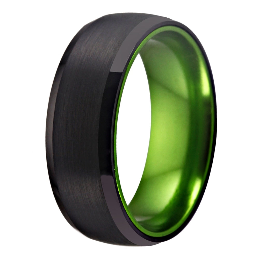 8mm Classic Black and Green-Plated Tungsten Wedding Ring – Innovato Design