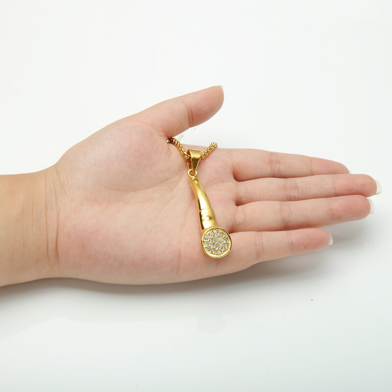 Cubic-Zirconia-Studded Gold-Plated Tobacco Pipe Bling Hip-hop Pendant Necklace-Necklaces-Innovato Design-Innovato Design