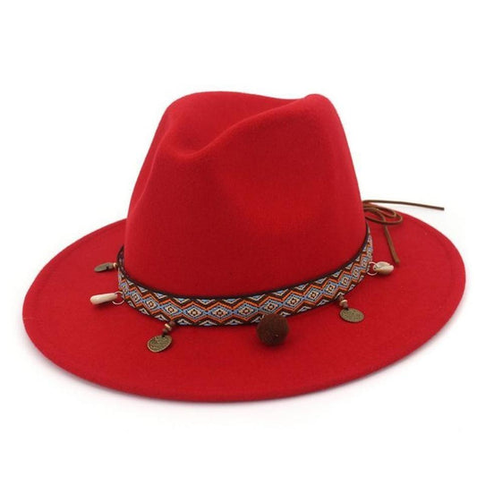 Wide Brim Ethnic Style Wool Fedora, Panama Hat-Hats-Innovato Design-Army Green-Innovato Design