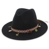 Wide Brim Ethnic Style Wool Fedora, Panama Hat-Hats-Innovato Design-Black-Innovato Design