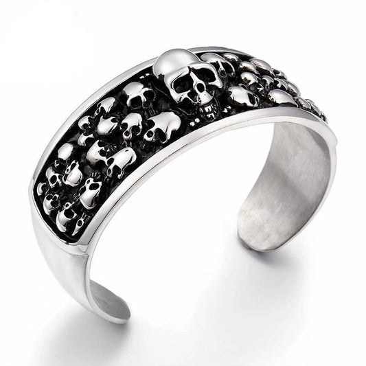 Men 316L Stainless Steel Silver and Black Toned Skull Cuff Bracelet-Skull Bracelet-Innovato Design-Innovato Design