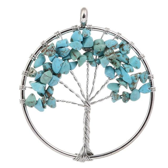 Natural Quartz Chakra Stones Tree of Life Pendant-Necklaces-Innovato Design-Turquoise-Innovato Design