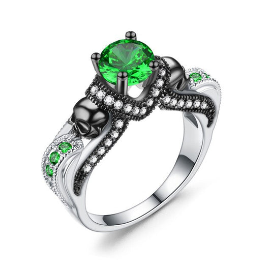 Skull and Crystal Engagement Punk Ring-Rings-Innovato Design-6-Green-Innovato Design