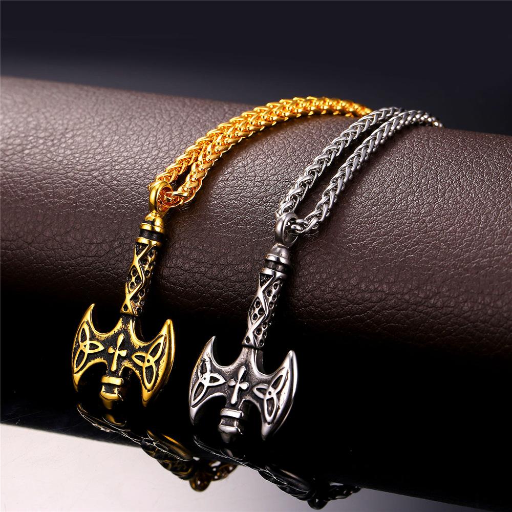 Viking Axe with Triquetra Design in Gold or Silver-Necklaces-Innovato Design-Silver-Innovato Design