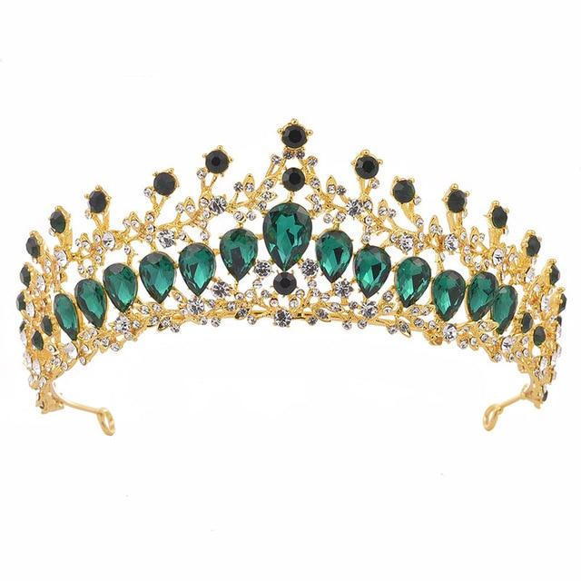 Crystal Baroque Luxury Wedding & Prom Queen Crown-Crowns-Innovato Design-Gold Green-Innovato Design