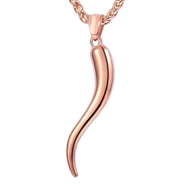 Stainless Steel Horn Pendant Chain Necklace-Necklaces-Innovato Design-Rose Gold-Innovato Design