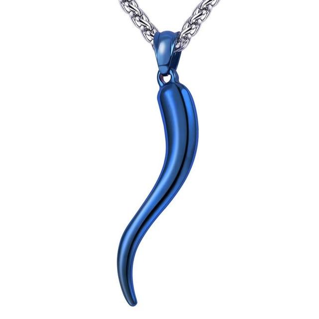 Stainless Steel Horn Pendant Chain Necklace-Necklaces-Innovato Design-Blue-Innovato Design