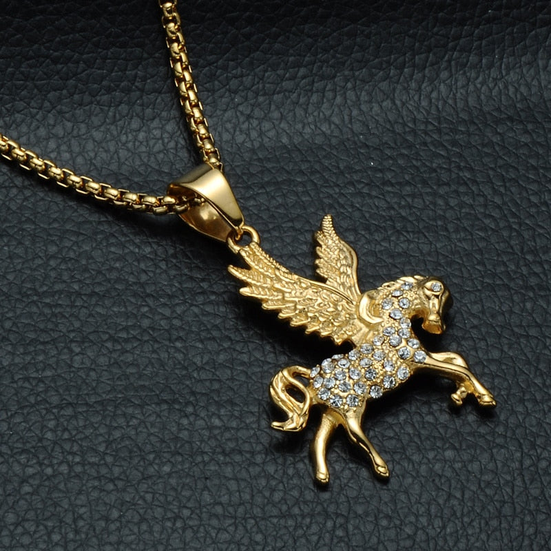 Gold-Plated Pegasus 316L Stainless Steel Hip-hop Pendant Necklace-Necklaces-Innovato Design-Snake-Innovato Design