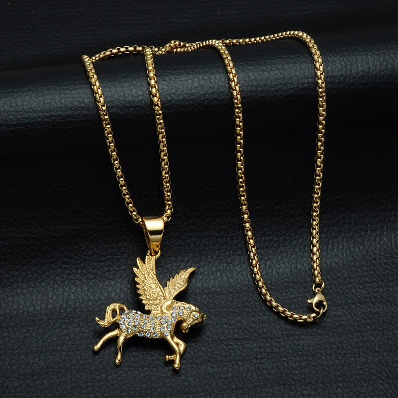 Gold-Plated Pegasus 316L Stainless Steel Hip-hop Pendant Necklace-Necklaces-Innovato Design-Snake-Innovato Design