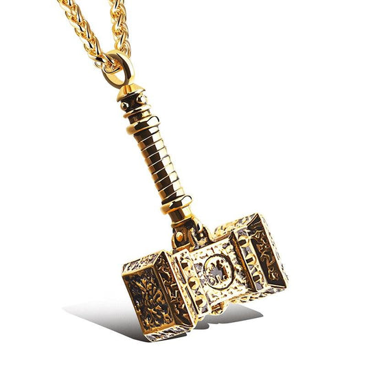 3D Thor's Hammer Pendant Necklace in Gold or Silver-Necklaces-Innovato Design-Silver-22"-Innovato Design