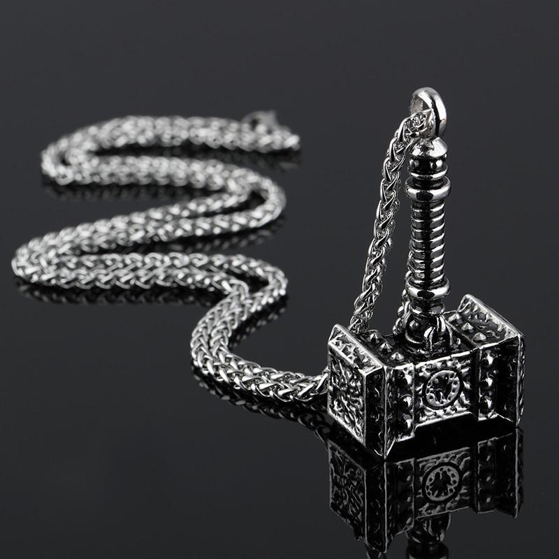 3D Thor's Hammer Pendant Necklace in Gold or Silver-Necklaces-Innovato Design-Silver-22"-Innovato Design