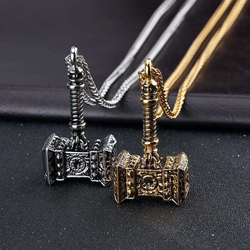 3D Thor's Hammer Pendant Necklace in Gold or Silver-Necklaces-Innovato Design-Silver-22"-Innovato Design
