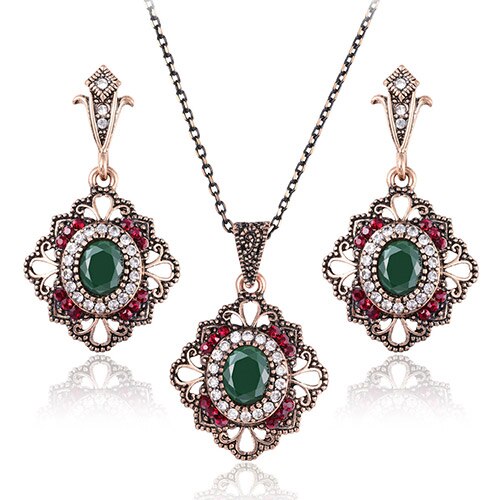 Luxury Indian and Turkish Crystal Flower Necklace & Earrings Vintage Jewelry Set-Jewelry Sets-Innovato Design-Red Rose Gold-Innovato Design