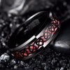 Black Tungsten Carbide in Pink Inlay with Heart Pattern Design Wedding Band - InnovatoDesign