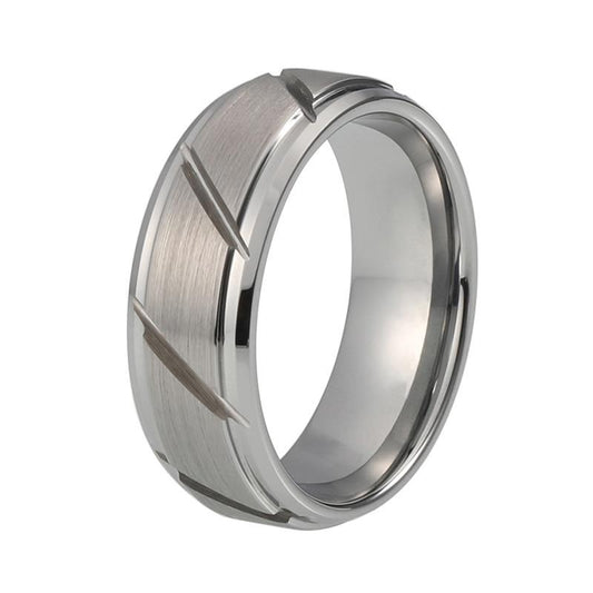 8mm Classic Multi-Grooved and Beveled Tungsten Carbide Wedding Band-Rings-Innovato Design-5-Innovato Design