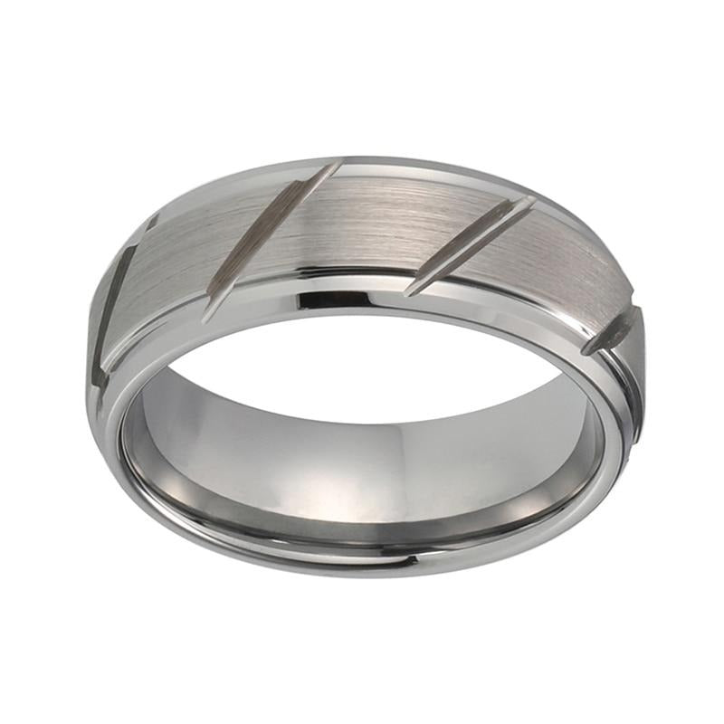 8mm Classic Multi-Grooved and Beveled Tungsten Carbide Wedding Band-Rings-Innovato Design-5-Innovato Design