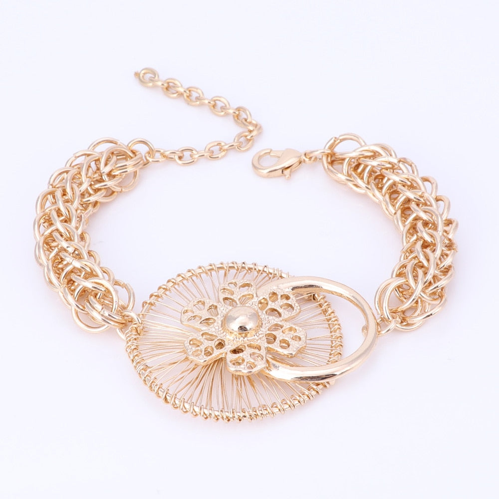 Gold-Plated Flower Necklace, Bracelet, Earrings & Ring Wedding Statement Jewelry Set-Jewelry Sets-Innovato Design-Innovato Design