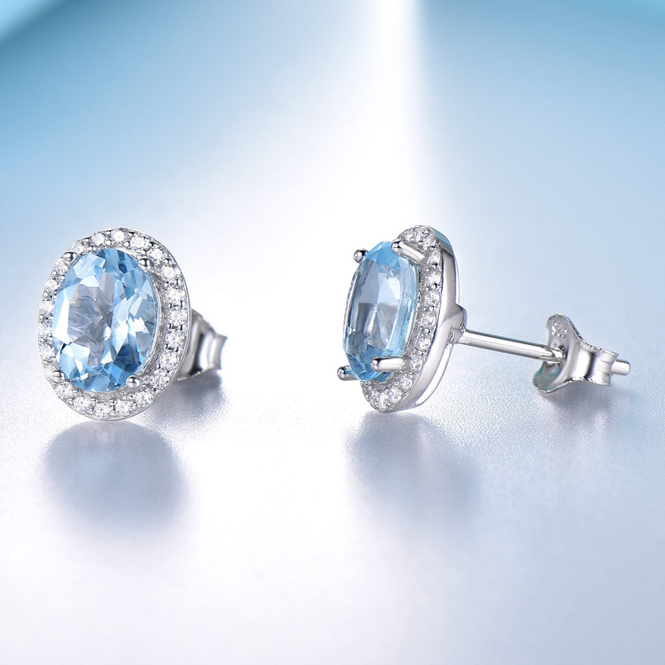 Sky Blue Topaz or Pink Sapphire and Cubic Zirconia 925 Sterling Silver Fashion Stud Earrings-Earrings-Innovato Design-Blue Topaz-Innovato Design