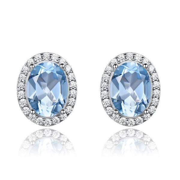 Sky Blue Topaz or Pink Sapphire and Cubic Zirconia 925 Sterling Silver Fashion Stud Earrings
