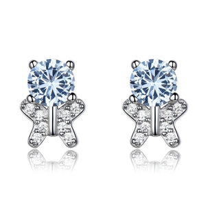 Sky Blue Topaz and Cubic Zirconia Butterfly 925 Sterling Silver Wedding Stud Earrings-Earrings-Innovato Design-Innovato Design