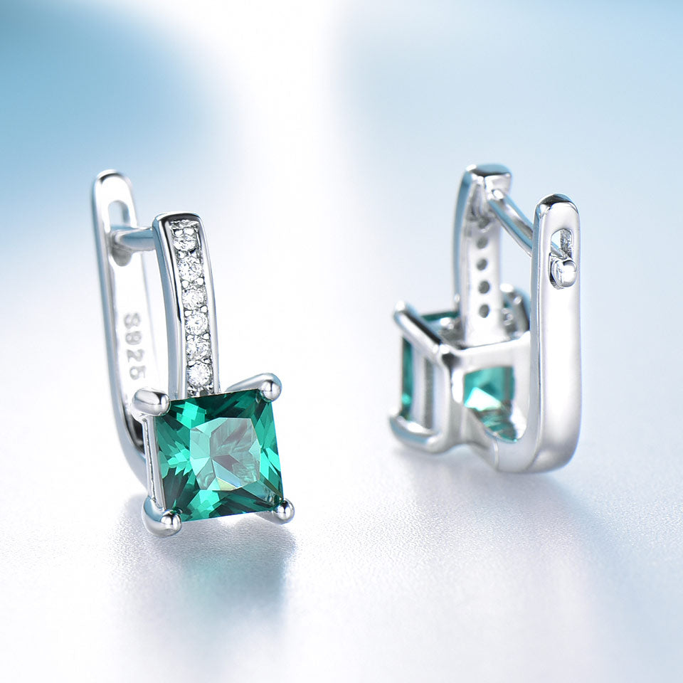Emerald Gemstone 925 Sterling Silver Clip Earrings-Earrings-Innovato Design-Sky Blue Topaz-Innovato Design
