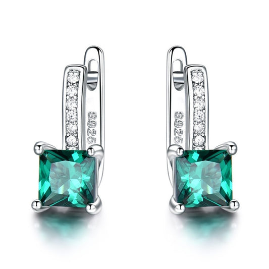 Emerald Gemstone 925 Sterling Silver Clip Earrings-Earrings-Innovato Design-Emerald-Innovato Design