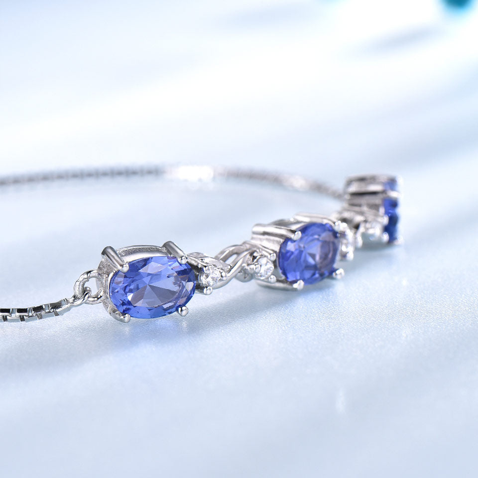 Tanzanite or Sapphire and Cubic Zirconia 925 Sterling Silver Adjustable Tennis Bracelet-Bracelets-Innovato Design-Sapphire-Innovato Design