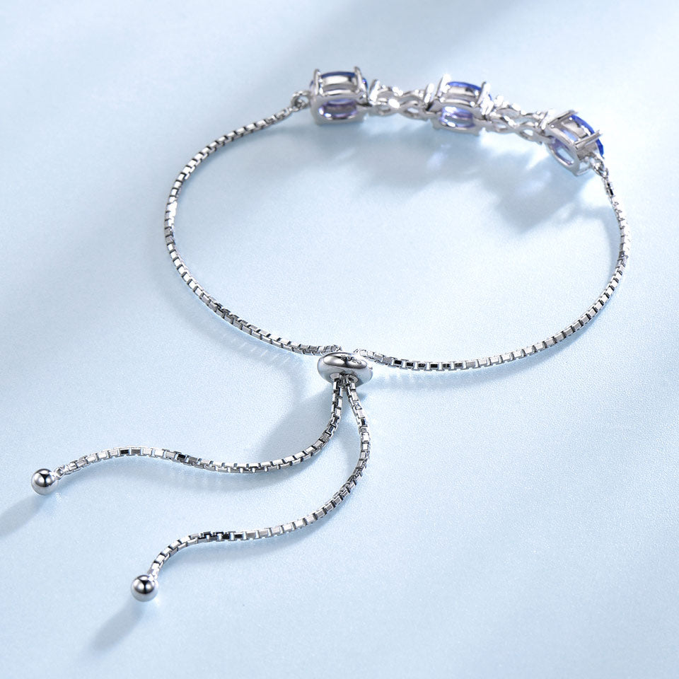 Tanzanite or Sapphire and Cubic Zirconia 925 Sterling Silver Adjustable Tennis Bracelet-Bracelets-Innovato Design-Sapphire-Innovato Design