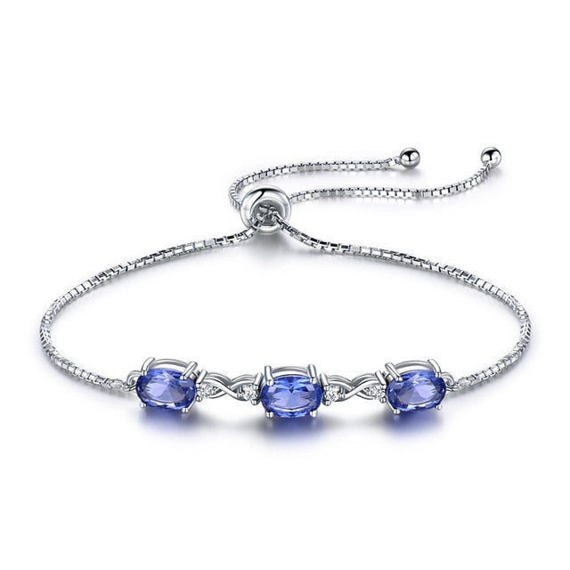 Tanzanite or Sapphire and Cubic Zirconia 925 Sterling Silver Adjustable Tennis Bracelet-Bracelets-Innovato Design-Tanzanite-Innovato Design