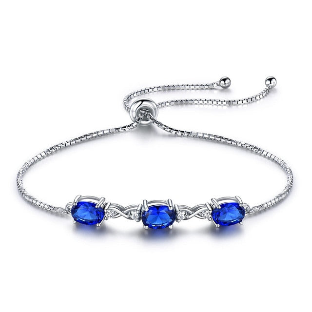Tanzanite or Sapphire and Cubic Zirconia 925 Sterling Silver Adjustable Tennis Bracelet-Bracelets-Innovato Design-Sapphire-Innovato Design